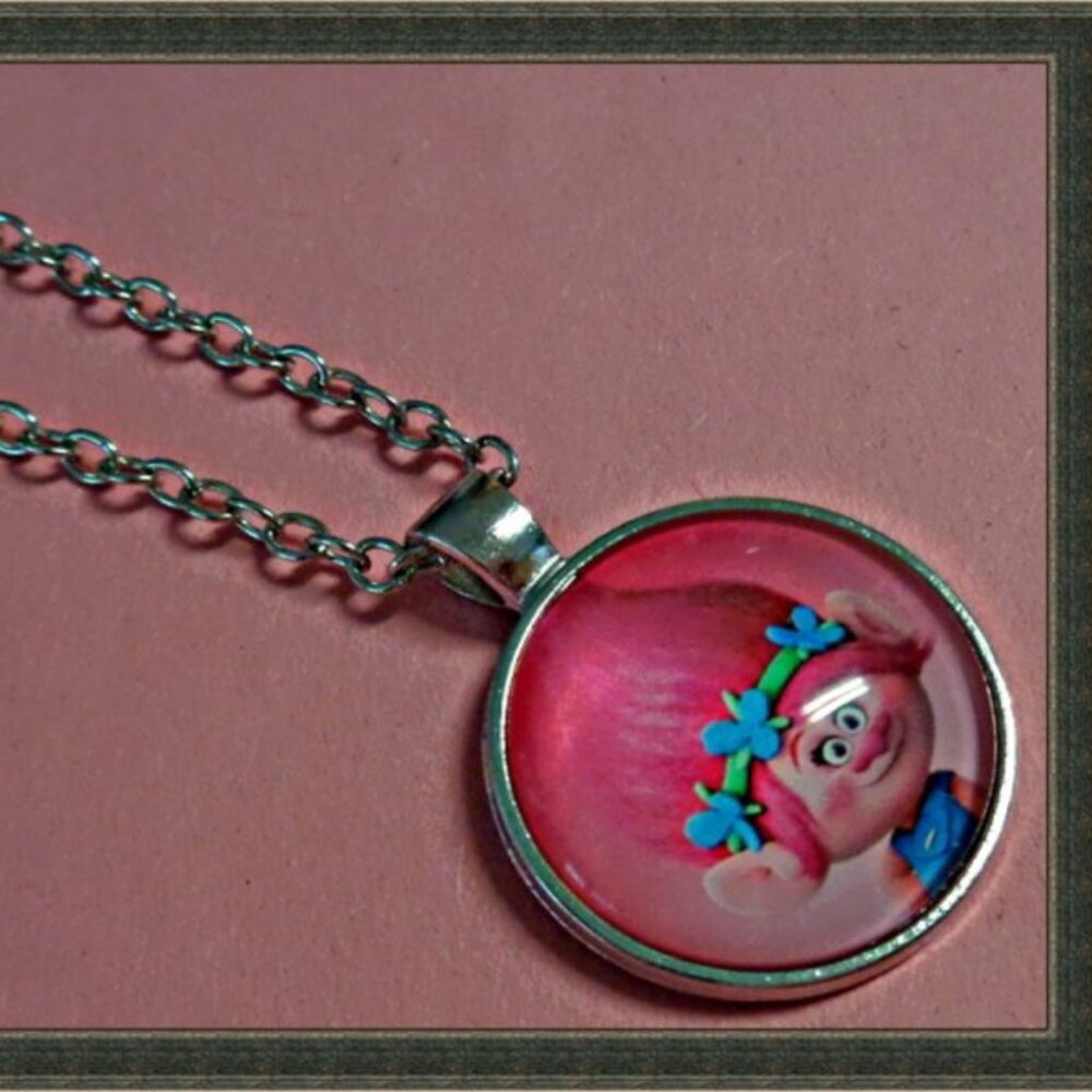 Silver Tone Poppy The Troll Theme Necklace For Girls